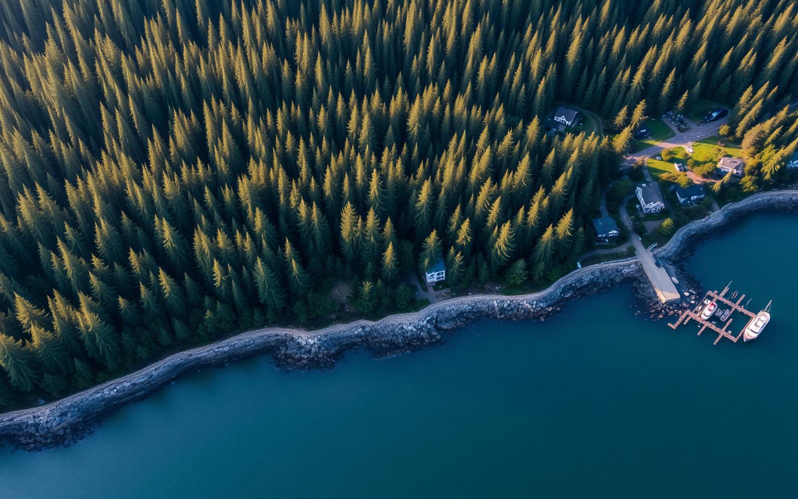 Aerial view of the Bainbridge Island shoreline on Puget Sound